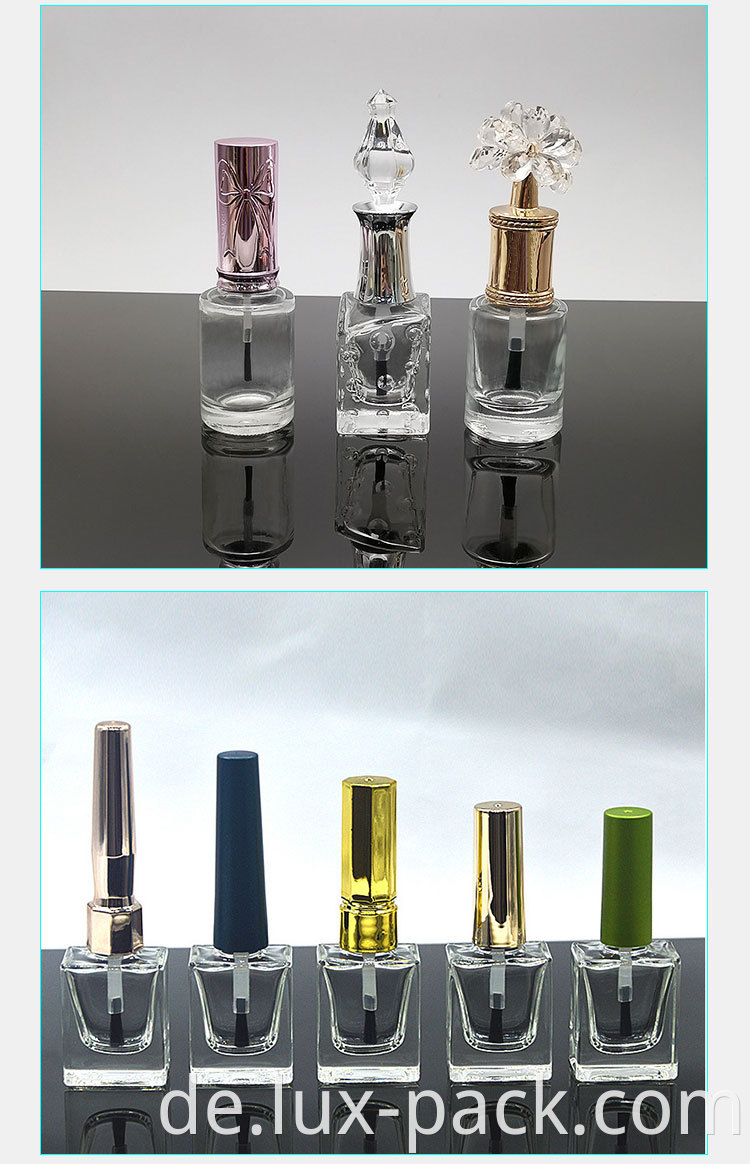 10 ml Neues Design Nagel UV Gel Glasflasche quadratische Nagellackflasche mit Mütze und Pinsel